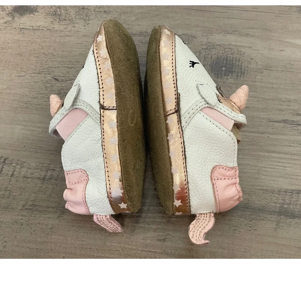 Robeez Evie Magical Unicorn Soft Sole Baby White Rose Gold Leather Star 6-12M